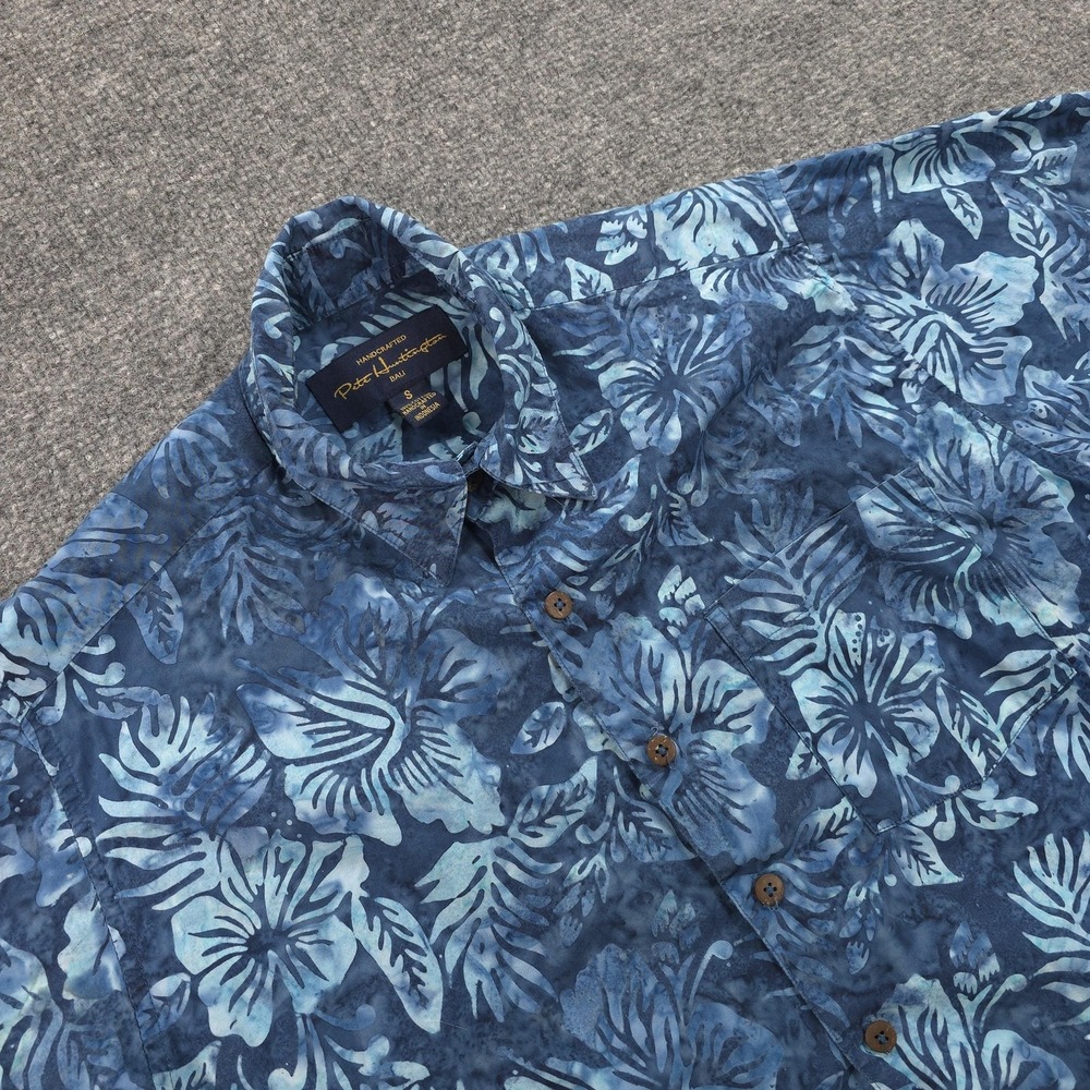Pete Huntington Shirt Mens Small Blue Floral Hawaiian Aloha Cotton Bali Tropical